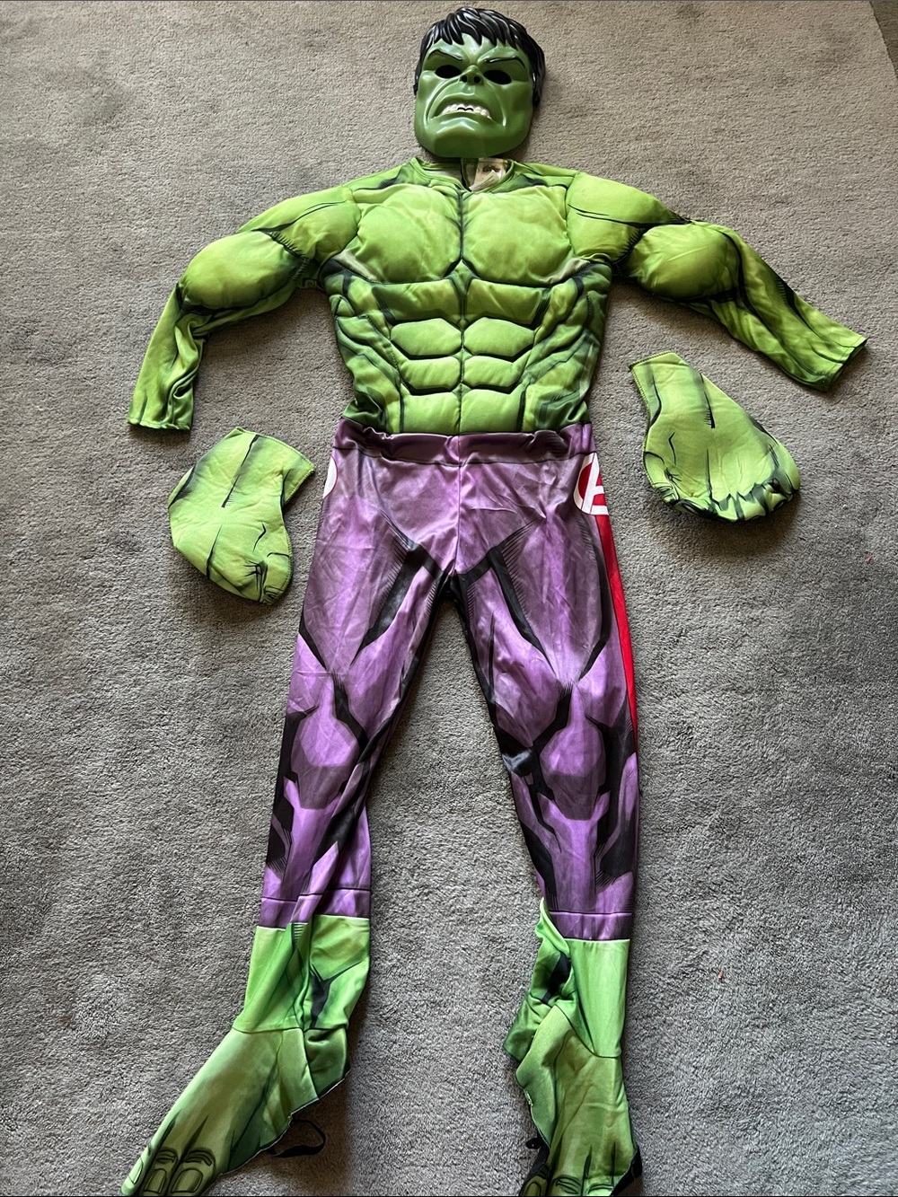 Kids Green Hulk Muscle Costume with Mask and Gloves